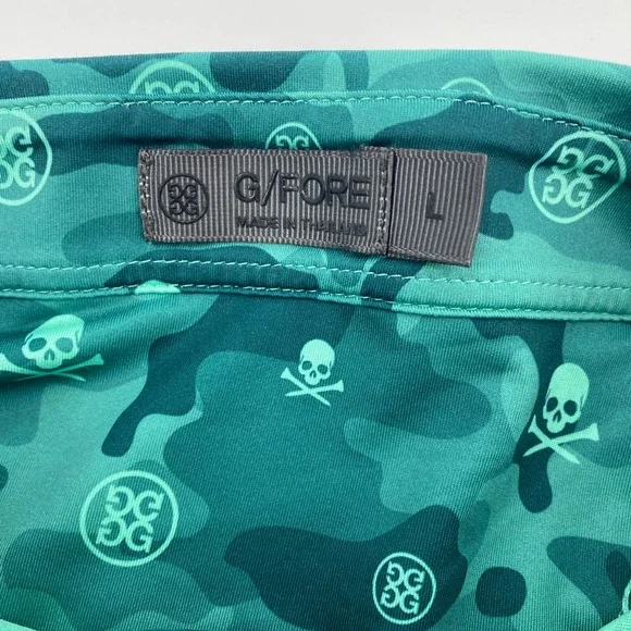 G/FORE Golf Polo Mens Large Green Camo Skull & T's Performance Shirt Luxury